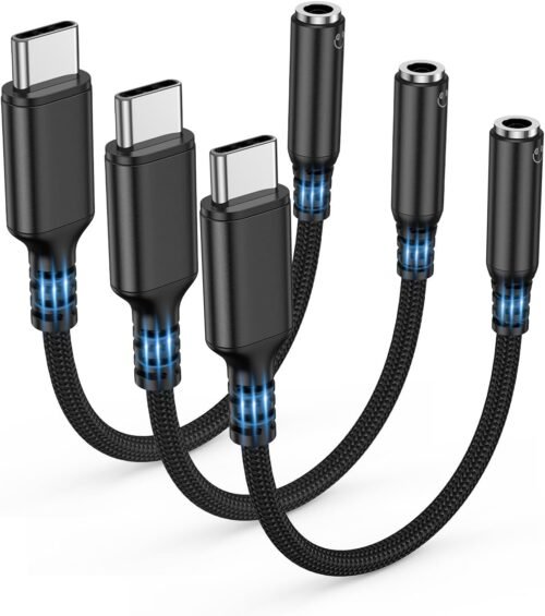 Highwings USB Type C to 3.5mm Female Headphone Jack Adapter, (3-Pack) USB C to Aux Audio Dongle Adapter Compatible with iPhone 16 Pro Max/15 Pro/15, Samsung Galaxy S24/S23/S22 Ultra, iPad Pro-Black