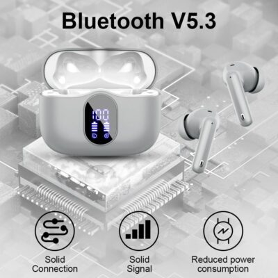 Wireless Earbuds Bluetooth 5.4 Headphones Bass Stereo Ear Buds with Noise Cancelling Mic LED Display in Ear Earphones IP7 Waterproof 36H Playtime for Laptop Pad Phones Sports Workout Grey - 이미지 4