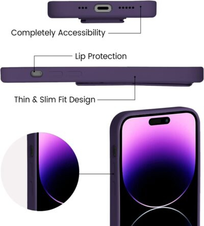 LAUDTEC Silicone Kickstand Case Compatible with iPhone 14 Pro, Vertical and Horizontal Stand Hand Strap Metal Kickstand Cover, Flexible Soft Liquid Silicone Stand Case for iPhone 14 Pro (Deep Purple) - 이미지 5