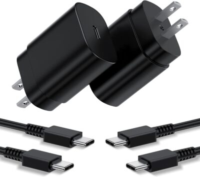 Type C Charger, 2 Pack 25W PD USB Wall Charger Super Fast Charging Block & 6ft Android Phone Cable for Samsung Galaxy S23 S22 S21 S20 Plus Ultra, Note 20 10 9 8/ S10 S9 S8 Pixel 6 5 4 Pro XL