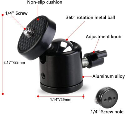 Universal 1/4" Swivel Mini Ball Head Screw Tripod Mount（2 Pack）, EszkozTA360 Degree Rotating Mount Base Adapter for DSLR Cameras HTC Vive Tripods Monopods Camcorder Light Stand… - 이미지 2