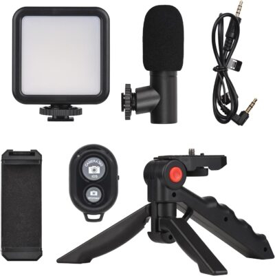 Andoer Smartphone Vlog Kit Mini LED Video Light + Cardioid Microphone + Extendable Phone Clip + Tripod with Adjustable Brightness for Live Stream Vlog Video Shooting Video Conference Selfie - 이미지 2