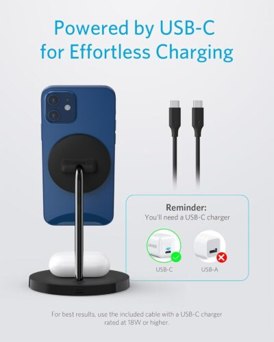 Anker iPhone 16 Wireless Charging Stand, PowerWave 2-in-1 Magnetic Stand Lite with USB-C Cable, For iPhone 16/15/14/13 Series, AirPods (No AC Adapter) - 이미지 6