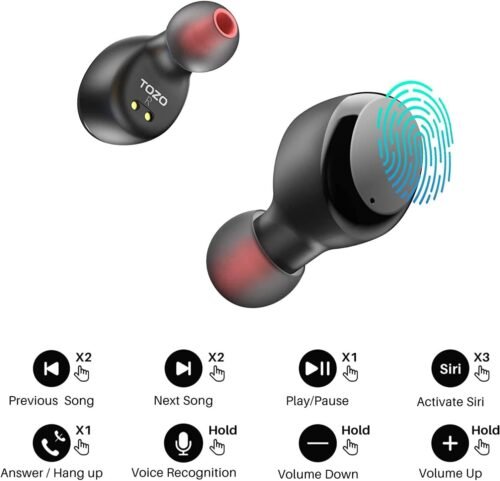 TOZO T6 True Wireless Earbuds Bluetooth 5.3 Headphones 50H Long Playtime, Wireless Charging Case, IPX8 Waterproof Stereo Earphones, Built-in Mic Calls, Headset Premium Deep Bass 32 Preset EQs via APP - 이미지 9