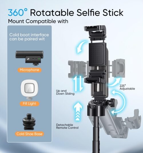 MAGIC JOHN Phone Tripod, Portable Selfie Stick, Pocket Size Selfie Stick for iphone, Selfie Stick with Wireless Detachable Remote Control & 2 Fill Light for Photograph, Live Streaming, Video Recording - 이미지 5