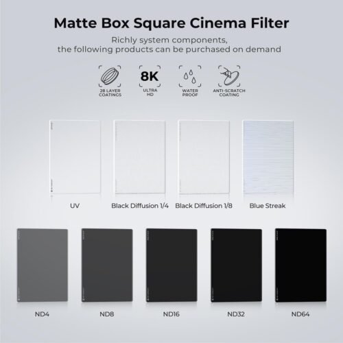 K&F Concept 4'' x 5.65'' Square ND0.9 (3 Stops) ND1.8 (6 Stops) Filters Kit ND8 ND64 Cinema Neutral Density Filter Set Compatible with NEEWER, Tilta, SmallRig Matte Box with 28-Multi Coatings - 이미지 3