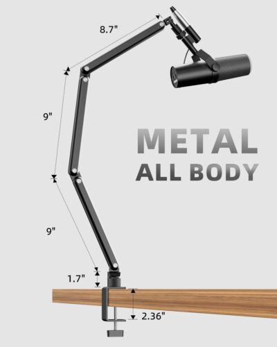 TODI Mic Arm for Lightweight Mics, Microphone Arm Rotatable, Storable Desk Mic Stand for Bear 3LB with Mount Clamp, Mic Stand Boom Arm with Cable Channel with 3/8'' 5/8'' Thread for Podcast, Gaming - 이미지 4
