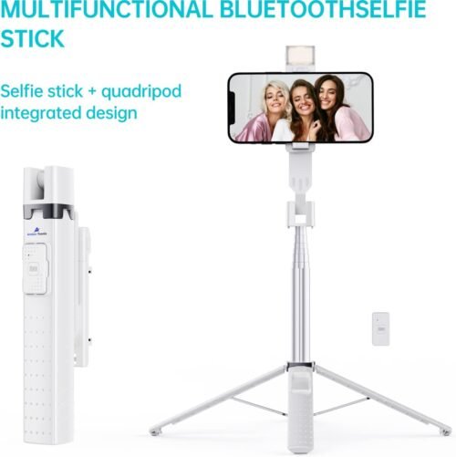 Ambertronix 40” Selfie Stick Tripod Quadrapod, Onboard Light, Wireless Bluetooth Remote, Extendable, Stainless Steel, 3 Light Modes, 9 Brightness Levels, Compatible with All iPhone & Android Devices - 이미지 8