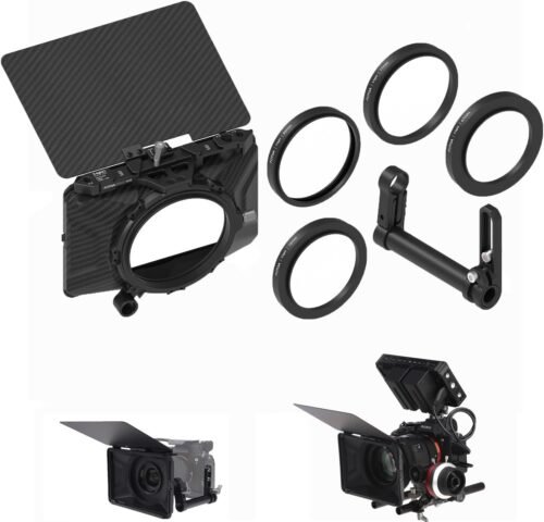 Fotga Mini Lightweight 4x4 4x5.65 Clip-on Lens Matte Box +15mm Rod Clamp for DSLR Mirrorless Camera A7 A7R A7S II III IV Z6 Z7 II R3 R5C M6 M50 GH6 BMPCC 4K 6K,Compatible 67mm 72mm 77mm 82mm Lens