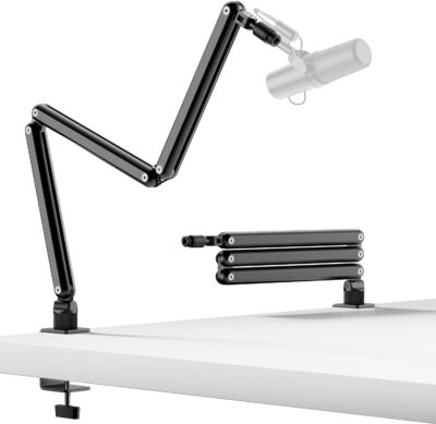 TODI Mic Arm for Lightweight Mics, Microphone Arm Rotatable, Storable Desk Mic Stand for Bear 3LB with Mount Clamp, Mic Stand Boom Arm with Cable Channel with 3/8'' 5/8'' Thread for Podcast, Gaming