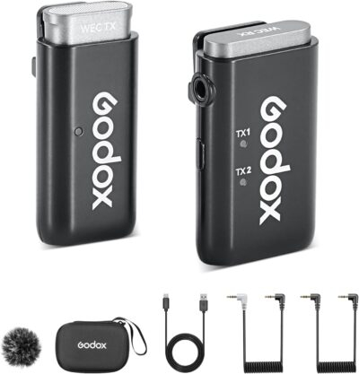 GODOX WEC Wireless Lavalier Microphone with Noise Cancellation, 656ft Transmission, 8H Battery Life Compact Wireless Lapel Microphone System for DSLR Cameras/iPhone/Android