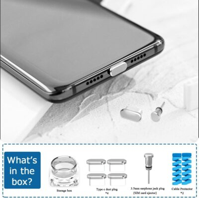 USB C Anti Dust Plugs Type C Charging Port Cover Protector Caps 4 PCS with 2 Spiral Cord Savers Compatible with iPhone 16/15 Plus Pro Max Samsung Galaxy S25/S24/S23/S22 Ultra Pixel 9 (Silver) - 이미지 8