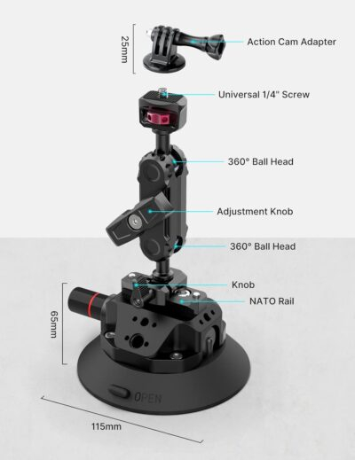 Camera Suction Cup Mount for Action Cameras - ULANZI SC-02 4.5in Pump-actived Vacuum Suction Mount w Quick Release NATO Magic Arm Car Boat Windshield Window Mount Compatible with Action Cameras - 이미지 6