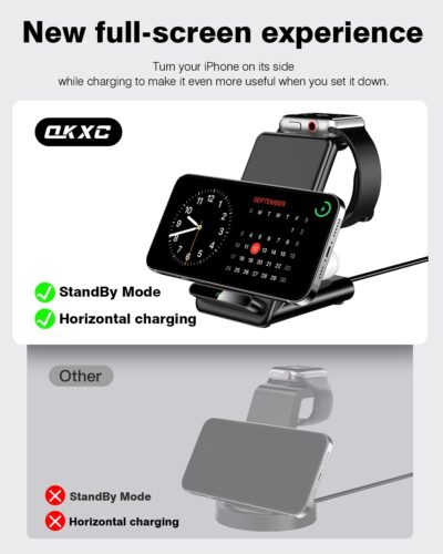 Wireless Charging Station,3 in 1 Charging Stand Made for Apple Watch Ultra 10 9 8 7 6 SE 5 4 3,Fast Wireless Charger Made for iPhone 16/15/14/13/12/11/X,for AirPods Pro(with Adapter) - 이미지 2