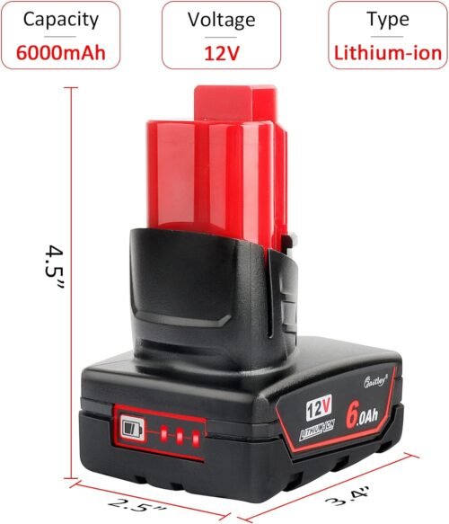 waitley 2 Pack 12V 6A Replacement Battery Compatible with Milwaukee 6.0Ah Power Tools - 이미지 3