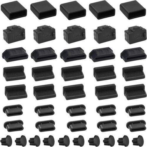 USB Port Cover Silicone USB Port Protection Caps Dust Plug for USB C, 3.5mm Headphone, USB A, HDMI, RJ45 Ethernet Port Total 45 pcs 6 Types