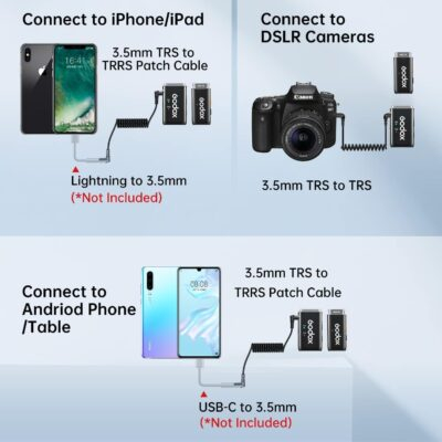 GODOX WEC Wireless Lavalier Microphone with Noise Cancellation, 656ft Transmission, 8H Battery Life Compact Wireless Lapel Microphone System for DSLR Cameras/iPhone/Android - 이미지 6