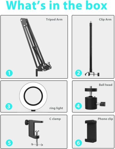 Overhead Camera Mount with Ring Light, Flexible Articulating Phone Arm Stand Compatible with iPhone, Logitech Webcam, Desk Tripod for YouTube Live Stream Cooking Nail Video Recording - 이미지 7