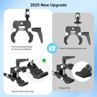 UYODM 2 Pack Articulating Magic Arm Clamp Mount with Super Clamp, 11" Magic Arm Camera Mount with 1/4" Thread, Articulating Arm Friction Camera Mount for Webcam, LED, DSLR, Flash, Security Cameras - 이미지 2