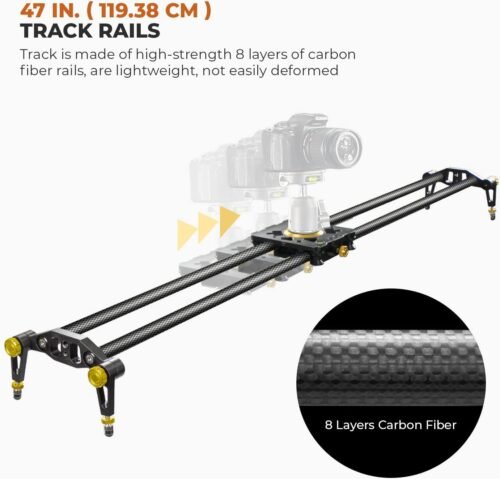 (Upgraded) 47 in Carbon Fiber Camera Slider / 120cm Dolly Track Rail, Smooth Bearing Stabilizer, Height Adjustable, Spirit Level, AGG1982 - 이미지 2
