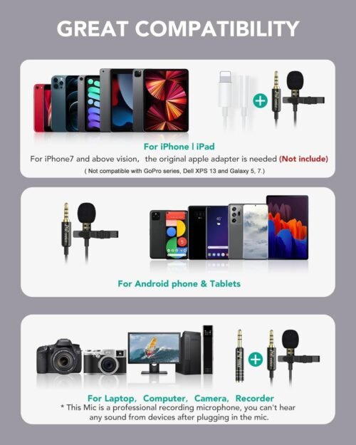 PoP voice Professional Lavalier Lapel Microphone Omnidirectional Condenser Mic for iPhone Android Smartphone,Recording Mic for Youtube,Interview,Video - 이미지 4