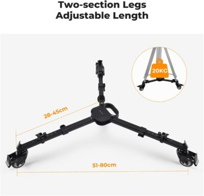 K&F Concept Photography Tripod Dolly, Heavy Duty with 3" Rubber Wheels 44lbs Capacity, Compact Video Tripod Dolly with Adjustable Legs and Carry Bag for DSLR Cameras Camcorder. - 이미지 5