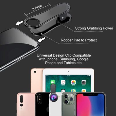 KEYWING Phone Camera Lens 3 in 1 Phone Lens Kit, 198 Fisheye Lens + 120 Super Wide-Angle Lens + 20x Macro Lens for iPhone Samsung Android Smartphone Black 3in1 - 이미지 6
