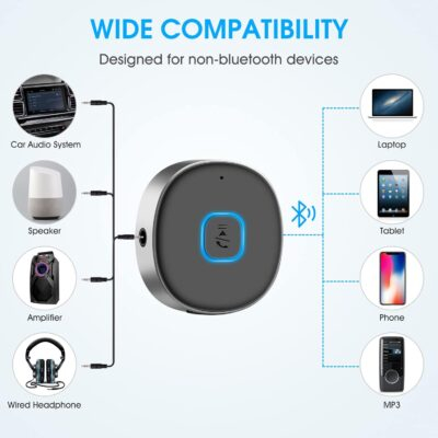 Bluetooth Aux Receiver , Portable 3.5mm Aux Car Adapter, Bluetooth 5.0 Wireless Audio Receiver for Car /Home Stereo/Wired Headphones/Speaker, 16H Battery Life (Black) - 이미지 3