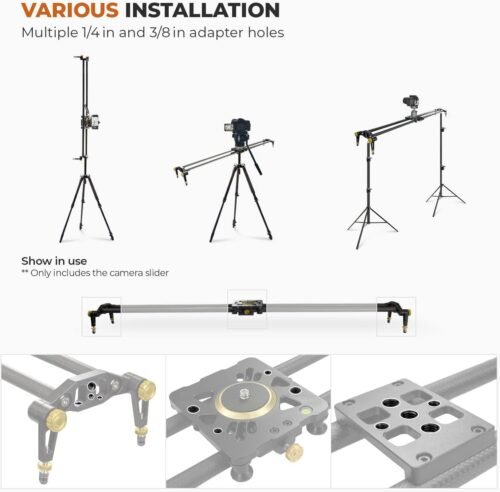(Upgraded) 47 in Carbon Fiber Camera Slider / 120cm Dolly Track Rail, Smooth Bearing Stabilizer, Height Adjustable, Spirit Level, AGG1982 - 이미지 3