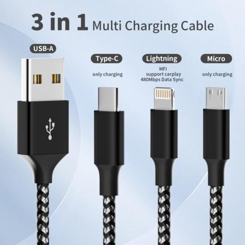 Multi Charging Cable,(2Pack 4FT) 3 in 1 Charging Cable for Multiple Devices, Nylon Braided Universal Charger Phone Charger Cord with Type-C,Micro USB,IP Port for iPhone16/15 Series/Phone&Pad - 이미지 2