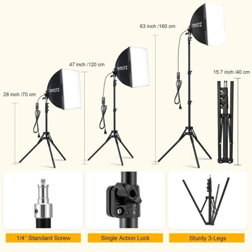 2Pack Professional Softbox Lighting Kit, 16'' x 16'' Studio Lights with 85W 2700-6500K E27 LED Bulbs, Continuous Lighting for Photography/Video Recording/Live Streaming - 이미지 4