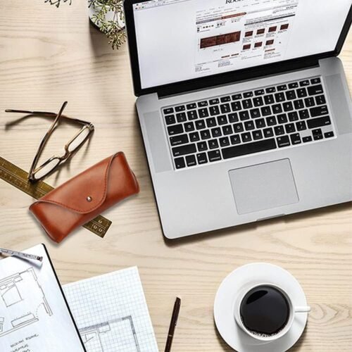 Portable Leather Glasses Case,Flexible Sunglasses Pouch Slim Case for Women Men Horizontal Eyeglass Case - 이미지 5