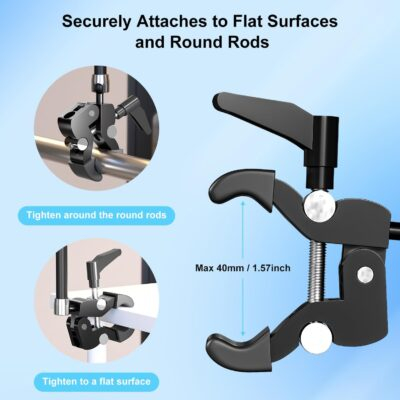 UYODM 2 Pack Articulating Magic Arm Clamp Mount with Super Clamp, 11" Magic Arm Camera Mount with 1/4" Thread, Articulating Arm Friction Camera Mount for Webcam, LED, DSLR, Flash, Security Cameras - 이미지 3