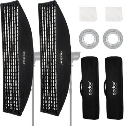 Godox 2PCS FW30x120cm/12 x47 Bowens Mount Strip Honeycomb Grid Softbox,Detachable Strip Soft Box with Bowens Mount Speedring,Curved Grid Softbox for Studio Strobe Flash Portrait Product Photography