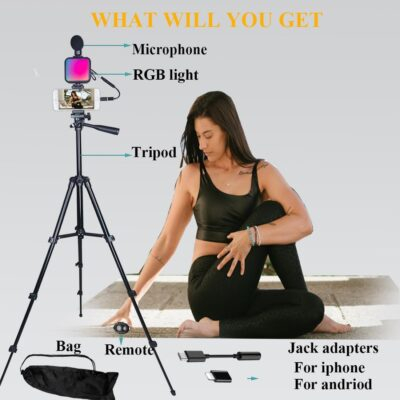 Vlogging kit for iPhone, YouTube Starter Kit, Vlogging Kit for Andriod Phone,Content Creator Essentials, w/RGB Light/Tripod/Mic/Jack Adapter/Remote - 이미지 6