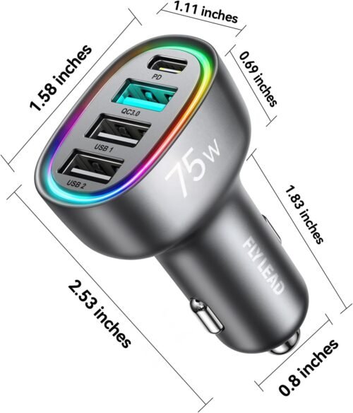 USB C Car Charger Cigarette Lighter Adapter, 75W 4-Port Fast Car Charger Fast Charging for iPhone16/15/14/13 Series, Samsung Galaxy S25/S24 Ultra, iPad Air, Google Pixel - 이미지 10