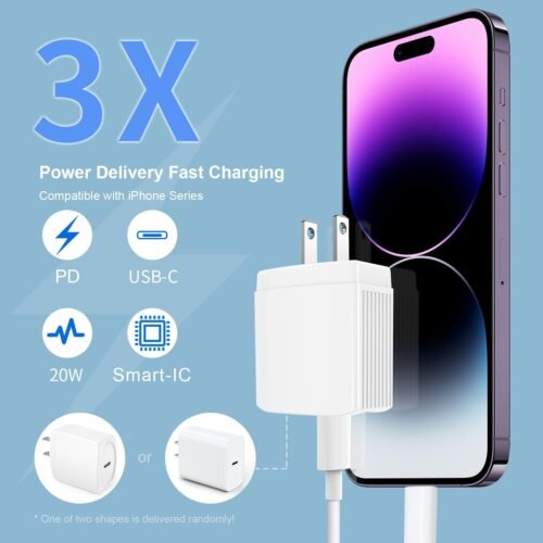 20W USB C Fast Charger 10 FT Compatible with iPhone 14 13 12 11 XS XR X 8 iPad, 2 Pack PD Wall Charger Block with 10FT Long Type C Lightning Cable (White) - 이미지 2