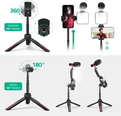 Smartphone Video Vlogging Kit with LED Light, Phone Holder, Microphone, Tripod, Carry Bag, TECELKS YouTube Starter Kit for iPhone/Android, Content Creator Kit for Video Recording Vlogging(Black) - 이미지 4