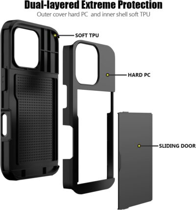 Nvollnoe Compatible with iPhone 16 Pro Case with Card Holder Dual Layer Heavy Duty Protective Shockproof Hidden Card Slot Slim Wallet Phone Cover for iPhone 16 Pro for Women&Men 6.3 inch(Black) - 이미지 3