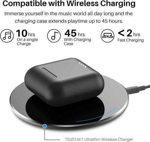 TOZO T6 True Wireless Earbuds Bluetooth 5.3 Headphones 50H Long Playtime, Wireless Charging Case, IPX8 Waterproof Stereo Earphones, Built-in Mic Calls, Headset Premium Deep Bass 32 Preset EQs via APP - 이미지 2