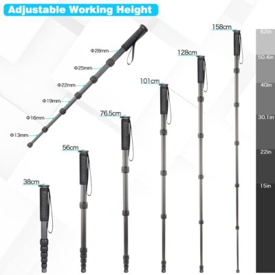Koolehaoda Carbon Fiber Monopod, 6-Section Portable Compact Camera Monopod Unipod Stick. Max Load 22lbs/10kg - MP286C - 이미지 3