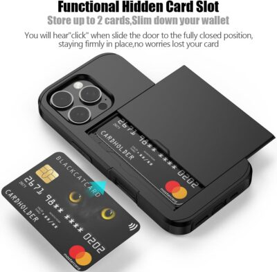 Nvollnoe Compatible with iPhone 16 Pro Case with Card Holder Dual Layer Heavy Duty Protective Shockproof Hidden Card Slot Slim Wallet Phone Cover for iPhone 16 Pro for Women&Men 6.3 inch(Black) - 이미지 2