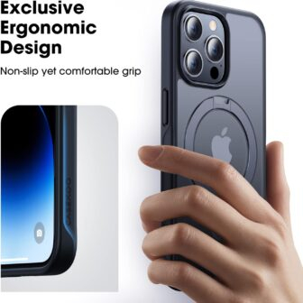 CASEKOO Designed for iPhone 14 Pro Max Case with Magnetic Invisible Stand [Military Drop Protection] [Compatible with MagSafe] Shockproof Slim Matte Translucent Promax Case 6.7 Inch, Black - 이미지 6