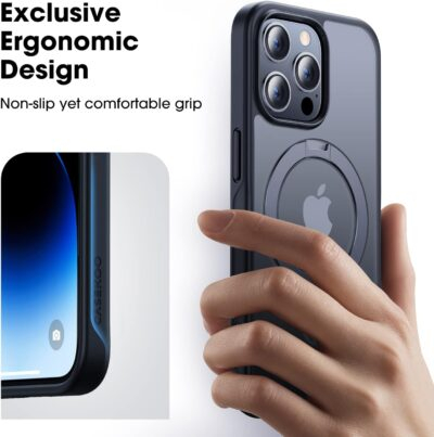 CASEKOO Designed for iPhone 14 Pro Max Case with Magnetic Invisible Stand [Military Drop Protection] [Compatible with MagSafe] Shockproof Slim Matte Translucent Promax Case 6.7 Inch, Black - 이미지 6