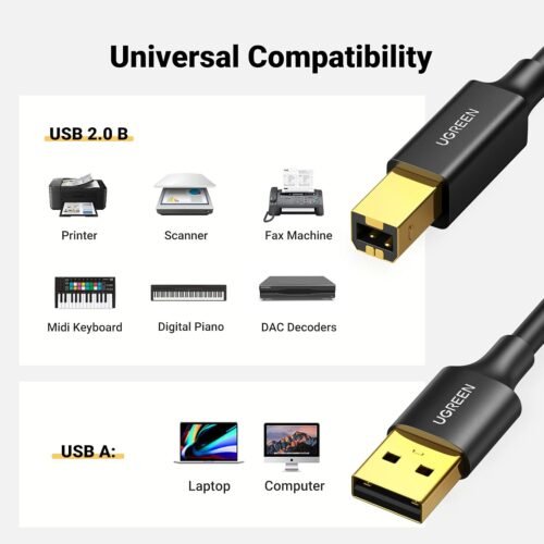 UGREEN 5ft USB A to B Printer Cable - High-Speed for HP, Canon, Brother, Samsung, Dell, Epson, Lexmark, Xerox, and More - 이미지 2
