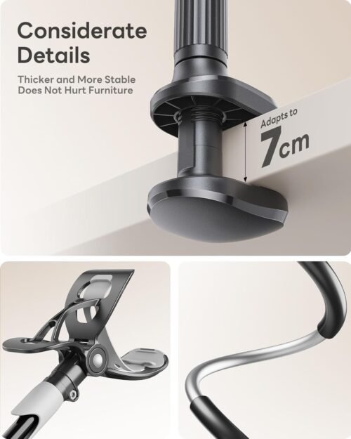 SAIJI Gooseneck Bed Phone Holder, Flexible Long Arm Phone Mount for Desk, Clip Bracket Clamp Stand, iPhone Stand, Mobile Cell Phone Stand Document Camera Nintendo Switch (Black) - 이미지 3
