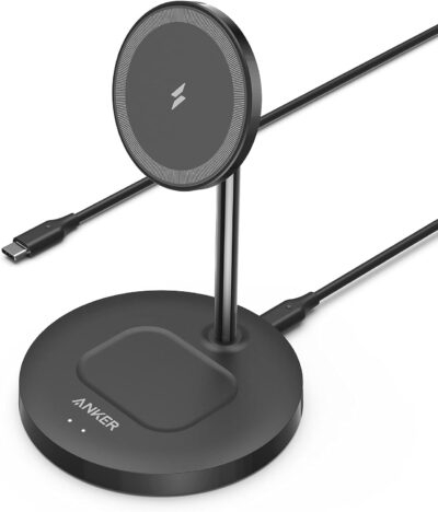 Anker iPhone 16 Wireless Charging Stand, PowerWave 2-in-1 Magnetic Stand Lite with USB-C Cable, For iPhone 16/15/14/13 Series, AirPods (No AC Adapter)