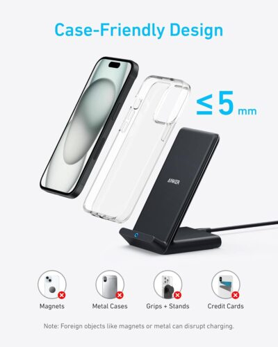 Anker 313 Wireless Charging Stand, Qi-Certified for iPhone 16/16 Pro/16 Pro Max/15/14/13, 10W Fast Charging for Galaxy S23/S22/S21 (No AC Adapter) - 이미지 6