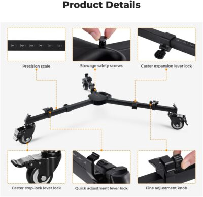 K&F Concept Photography Tripod Dolly, Heavy Duty with 3" Rubber Wheels 44lbs Capacity, Compact Video Tripod Dolly with Adjustable Legs and Carry Bag for DSLR Cameras Camcorder. - 이미지 6