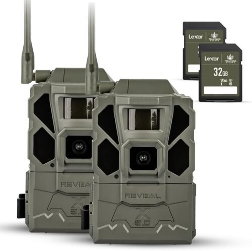 Tactacam REVEAL X Gen 3.0 Cellular Trail Camera - Multi Carrier, HD Photos & Videos, Pre-Installed Antenna, Built-in GPS, Best Battery Life, Low-Glow IR Flash, Fast Trigger Speed + 32GB SD Card (2 PK)